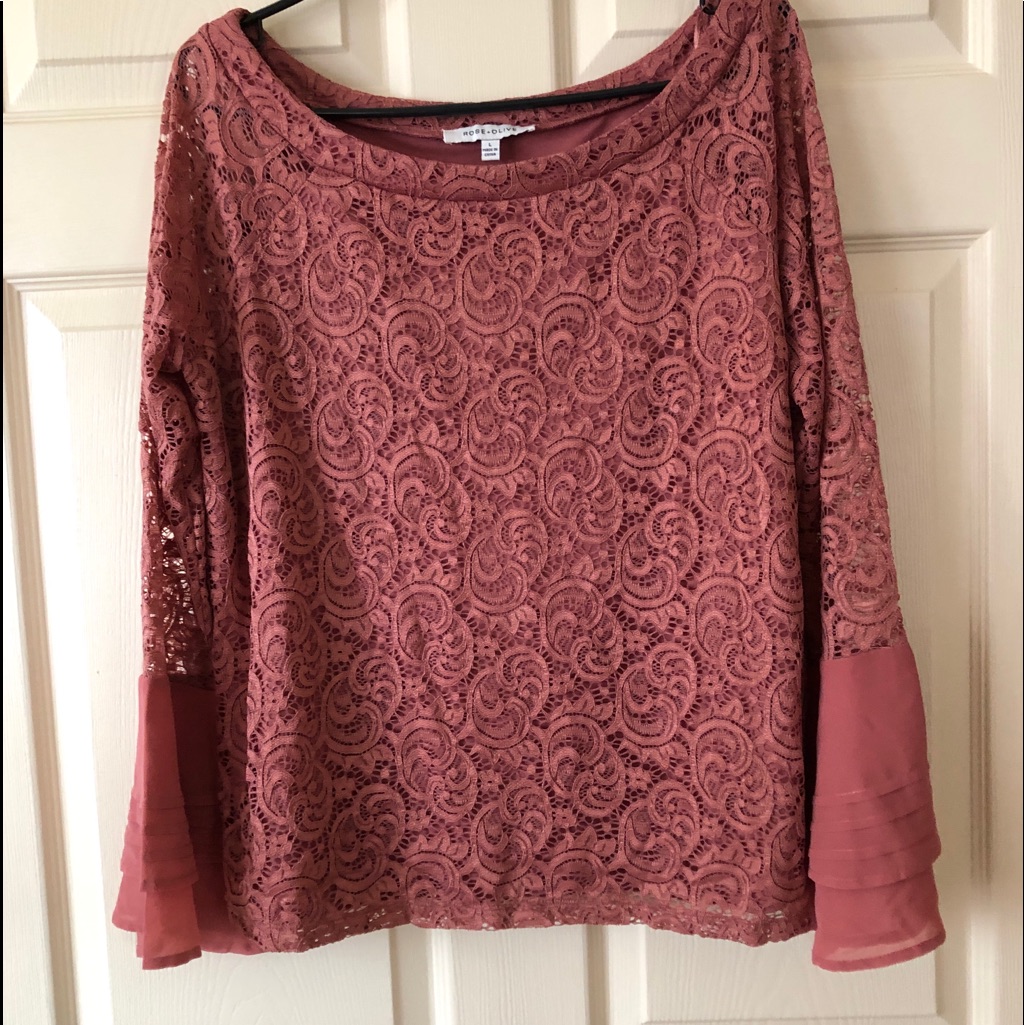 Rose-Olive All Lace Blouse Never Worn-Sleeve Crepe